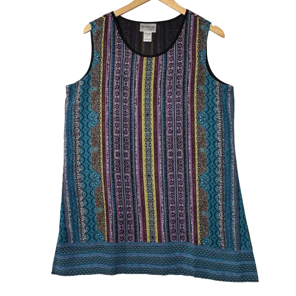 NorthStyle‎ Boho Multicolor Vertical Stripe Sleeveless Tunic Top Womens Size L